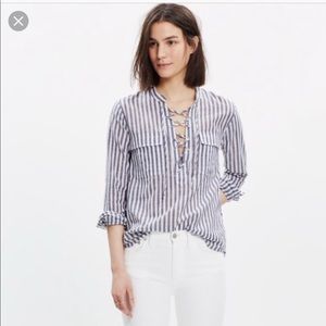 Madewell Striped Terrace lace-up shirt